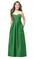 Green A-line Sweetheart Strapless Satin Junior Bridesmaid Dresses
