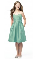 Sweetheart Knee-length Strapless Sage Satin Junior Bridesmaid Dresses