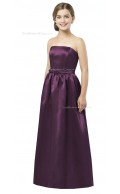 Grape A-line Floor-length Satin Spaghetti Junior Bridesmaid Dresses