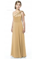 Shoulder One A-line Satin Floor-length Junior Bridesmaid Dresses