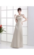 Sleeveless One-Shoulder Ruffles Natural A-line Champagne Satin Floor-length Zipper Bridesmaid Dress