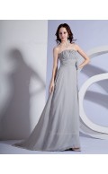A-line Ruffles/Flowers Natural Silver Strapless Sleeveless Chiffon Zipper Floor-length Bridesmaid Dress