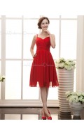 A-line Chiffon Ruffles/Draped Knee-length Sleeveless Spaghetti-Straps Zipper Red Natural Bridesmaid Dress