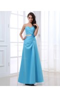 Satin Sweetheart Zipper Floor-length Blue A-line Sleeveless Ruffles/Flowers/Sash Natural Bridesmaid Dress