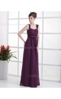A-line Natural Grape Zipper Ruffles/Beading Chiffon Floor-length Sleeveless Straps Bridesmaid Dress