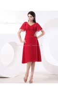 Zipper Red Empire A-line Floor-length Ruffles V-neck Chiffon Sleeveless Bridesmaid Dress