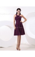 Floor-length Natural Grape A-line Ruffles/Flowers Chiffon Zipper Halter Sleeveless Bridesmaid Dress