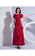 Zipper Brugundy Short-Sleeve Bateau A-line Ankle-length Ruffles Natural Taffeta Bridesmaid Dress