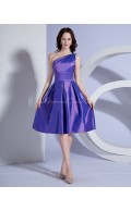 One-Shoulder Knee-length Natural Ruffles Sleeveless Lilac Zipper A-line Taffeta Bridesmaid Dress