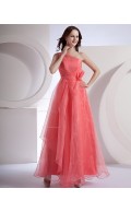 Organza Zipper Natural Floor-length A-line Tiered/Flowers Sleeveless One-Shoulder Watermelon Bridesmaid Dress