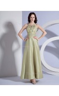 Zipper Natural A-line Ankle-length Sleeveless Sage Ruffles Taffeta Bateau Bridesmaid Dress