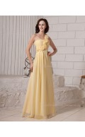 Ruffles/Flowers/Draped Floor-length Zipper Sleeveless Chiffon Natural One-Shoulder Daffodil A-line Bridesmaid Dress