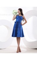 Natural Satin Royal-Blue Straps A-line Zipper Knee-length Sleeveless Ruffles/Sash/Bow Bridesmaid Dress