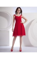 Ruffles Knee-length Chiffon A-line Straps Natural Zipper Red Sleeveless Bridesmaid Dress