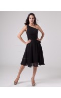 Ruffles/Sash A-line Sleeveless Knee-length Zipper Chiffon Natural Black One-Shoulder Bridesmaid Dress