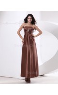 A-line Zipper Ruffles/Beading Sleeveless Elastic-Satin Natural Brown Floor-length Strapless Bridesmaid Dress