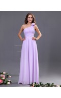 Lilac A-line Natural Sleeveless Zipper Ruffles/Draped/Flowers Floor-length Chiffon One-Shoulder Bridesmaid Dress