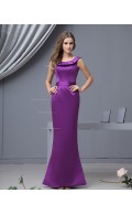 Sleeveless Natural Mermaid Satin Ruffles Floor-length Zipper Bateau Regency Bridesmaid Dress