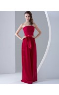 Natural Zipper Sleeveless A-line Ruffles/Sash/Bow Chiffon Strapless Burgundy Floor-length Bridesmaid Dress