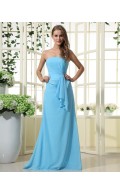 Chiffon Sleeveless Natural Floor-length Strapless Blue Ruffles/Tiered Zipper Sheath Bridesmaid Dress