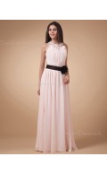 Ruffles/Flowers/Draped/Beading Sleeveless Halter Chiffon Natural Zipper A-line Floor-length Ivory Bridesmaid Dress