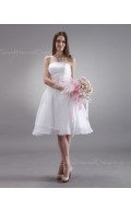 A-line Strapless Sleeveless Ruffles/Sash Knee-length Organza Natural White Zipper Bridesmaid Dress