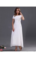Sleeveless Ankle-length Ruffles/Beading Zipper A-line Natural Bateau Chiffon White Bridesmaid Dress