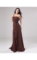 A-line Sleeveless Ruffles/Flowers/Draped Strapless Natural Floor-length Chiffon Zipper Chocolate Bridesmaid Dress