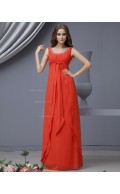 A-line Sleeveless Red Floor-length Chiffon Bateau Zipper Natural Ruffles/Beading/Tiered Bridesmaid Dress