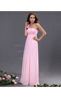 One-Shoulder Ruffles/Flowers/Draped A-line Zipper Chiffon Sleeveless Natural Floor-length Pink Bridesmaid Dress