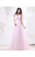 Natural Ruffles/Flowers/Draped Pink Zipper Floor-length Chiffon One-Shoulder A-line Sleeveless Bridesmaid Dress