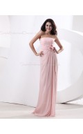 Natural Strapless Sleeveless Chiffon Floor-length Sheath Ruffles/Flowers Zipper Pearl-Pink Bridesmaid Dress