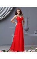 Sleeveless Spaghetti-Straps Zipper Chiffon Natural Red A-line Ruffles/Draped Floor-length Bridesmaid Dress