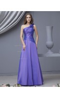Floor-length Sleeveless A-line Lilac Ruffles/Flowers Zipper Natural Taffeta One-Shoulder Bridesmaid Dress