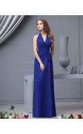 Sleeveless V-neck Chiffon Zipper Natural Royal-Blue Ruffles/Bow Floor-length A-line Bridesmaid Dress