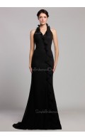 Floor-length Halter Zipper Black Chiffon Mermaid Dropped Sleeveless Tiered Bridesmaid Dress