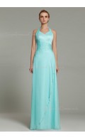 Sheath Floor-length Natural Sleeveless Light-Sky-Blue Beading/Ruffles Zipper Halter Chiffon Bridesmaid Dress