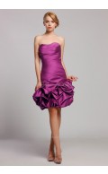Natural Short-length Sweetheart Mini Grape Taffeta Zipper Sleeveless Ruffles/Pick-ups Bridesmaid Dress