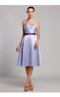 A-line Natural Knee-length Sleeveless Zipper Ruffles/Sash Satin Lavender Sweetheart Bridesmaid Dress