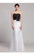 Ruffles/Flowers Sweetheart White/Black Natural Zipper Floor-length Taffeta Sleeveless Mermaid Bridesmaid Dress