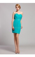 Sleeveless Chiffon Natural Zipper Short-length Mini Ruffles/Sash Sweetheart Blue Bridesmaid Dress