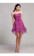 Natural Ruffles/Flowers Organza Mini Grape Sleeveless Short-length Sweetheart Zipper Bridesmaid Dress