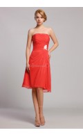 Strapless Knee-length Zipper A-line Red Natural Ruffles/Beading Chiffon Sleeveless Bridesmaid Dress