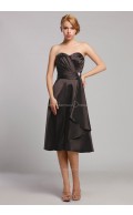 Black Natural Satin Ruffles A-line Knee-length Sweetheart Sleeveless Zipper Bridesmaid Dress