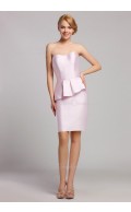 Pink Natural Satin Mini Zipper Sweetheart Short-length Sleeveless Ruffles Bridesmaid Dress