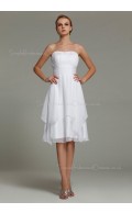 Zipper A-line Knee-length Natural Strapless Ruffles/Tiered Chiffon Sleeveless White Bridesmaid Dress