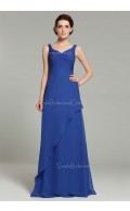 Royal-Blue Floor-length Zipper Ruffles/Tiered A-line Sleeveless Natural Organza V-neck Bridesmaid Dress
