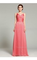 Zipper Spaghetti-Straps Floor-length Chiffon Sleeveless A-line Natural Watermelon Ruffles Bridesmaid Dress