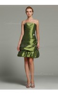 Natural Ruffles/Pick-ups Strapless Short-length Zipper Taffeta Green A-line Sleeveless Bridesmaid Dress