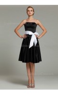 Natural Chiffon Knee-length Ruffles/Sash Sleeveless Strapless Black Zipper A-line Bridesmaid Dress